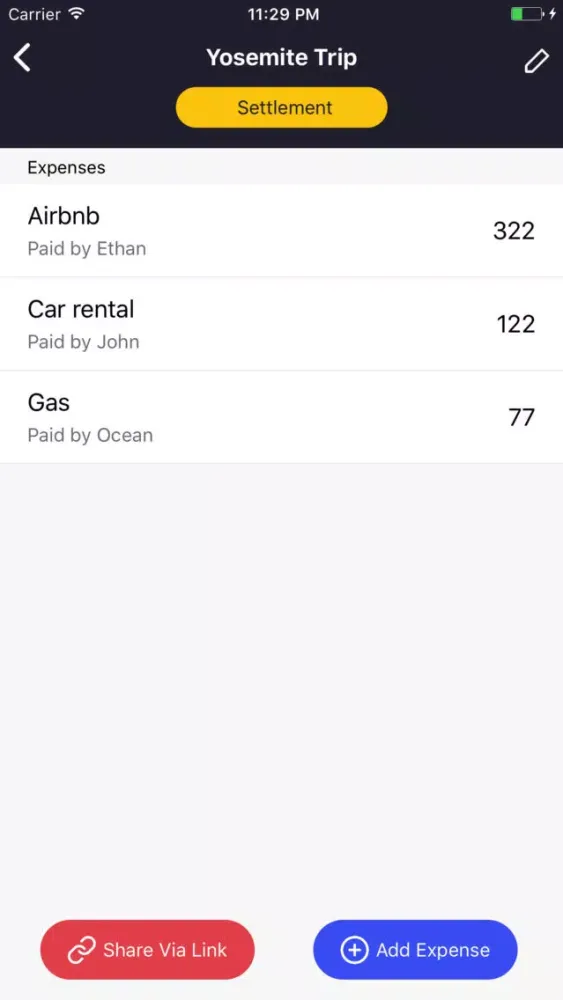 Tangkapan layar Penny - Split group expense