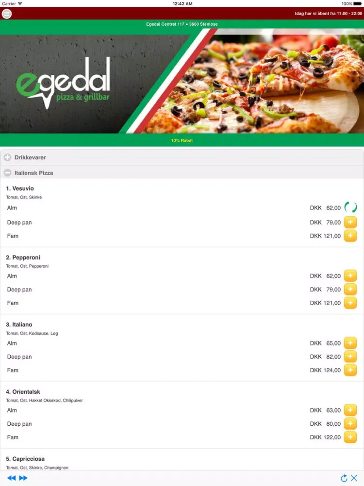 Capturas de pantalla de Egedal Pizza iPad 