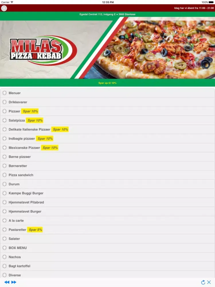 Tangkapan layar Milas Pizza & Kebab Stenløse iPad 