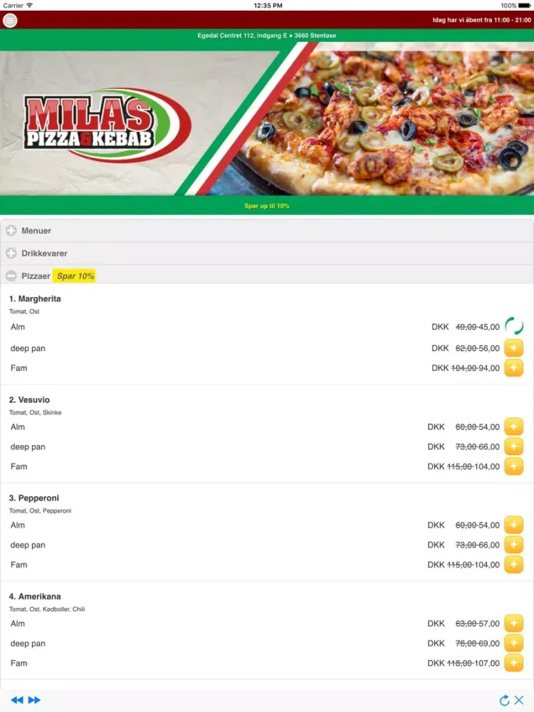 Tangkapan layar Milas Pizza & Kebab Stenløse iPad 