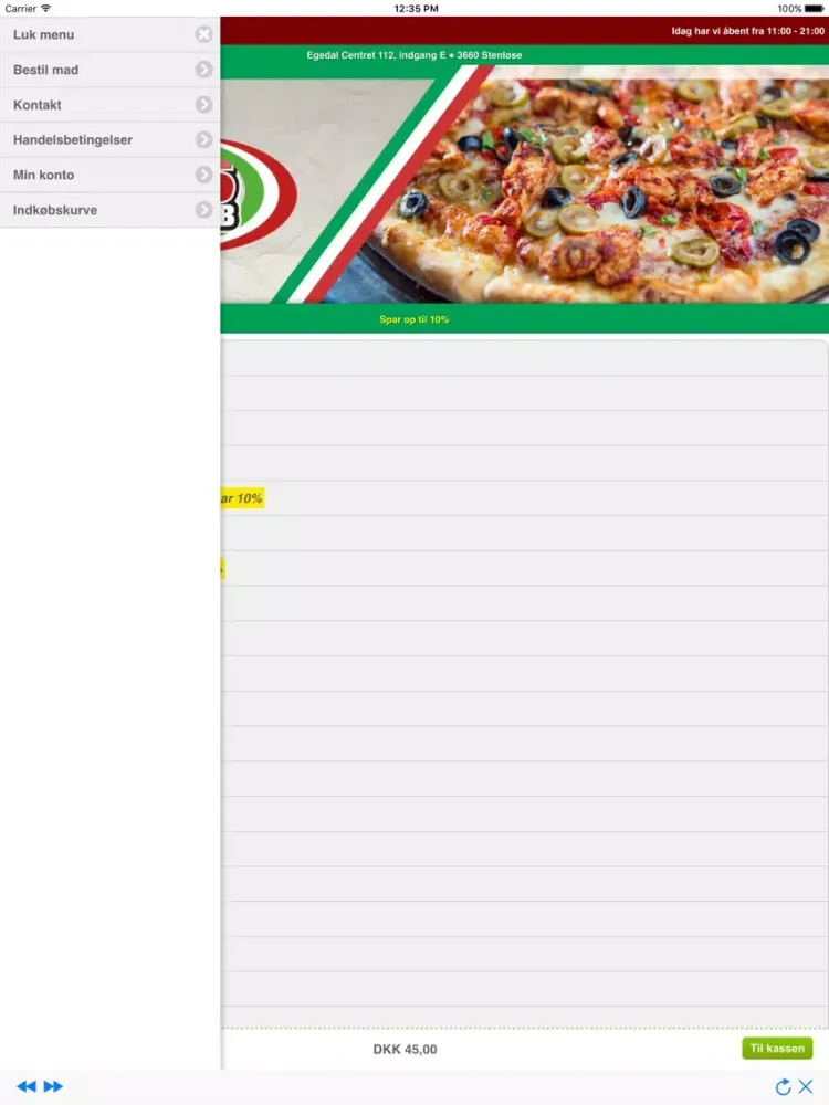 Tangkapan layar Milas Pizza & Kebab Stenløse iPad 