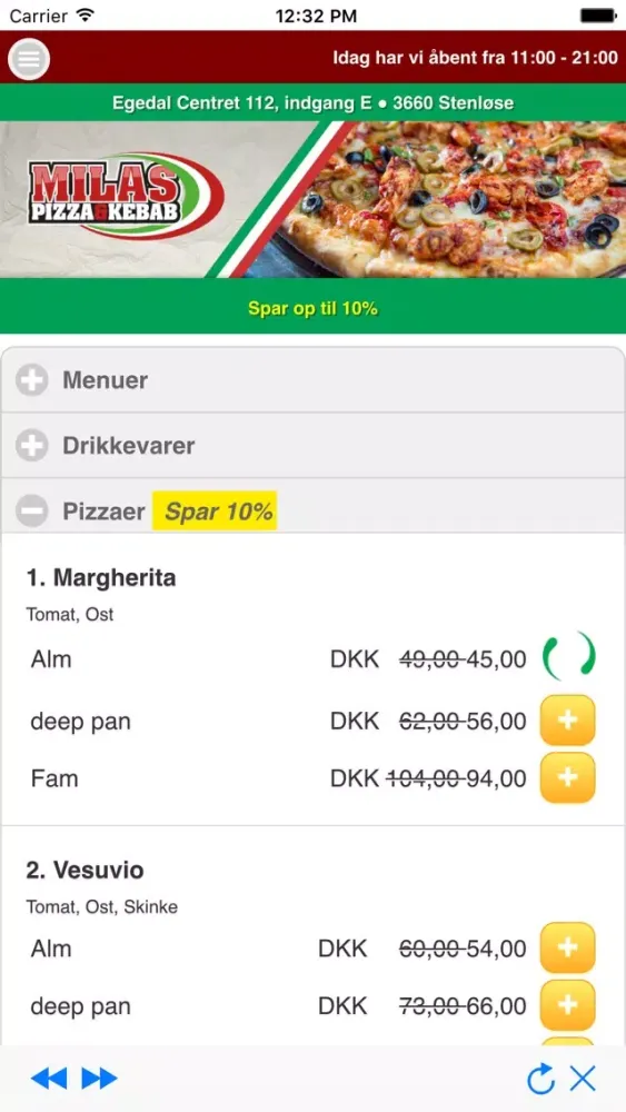 Tangkapan layar Milas Pizza & Kebab Stenløse