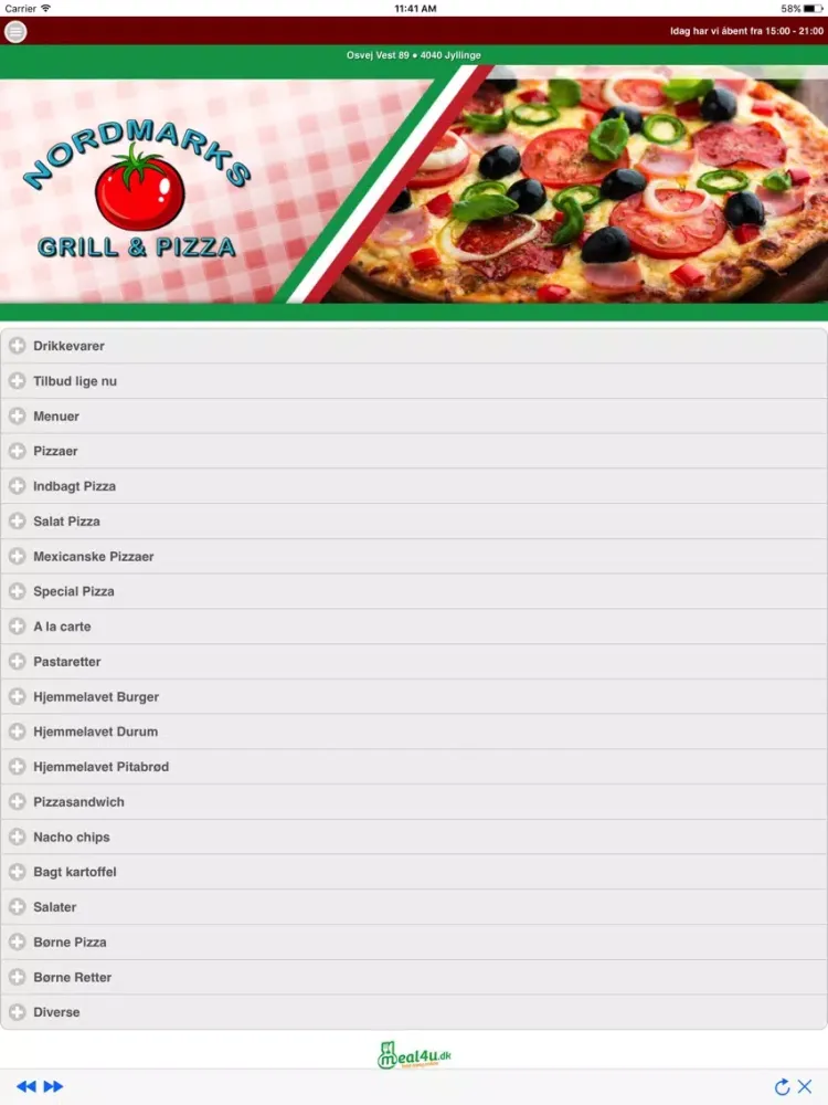 Tangkapan skrin Nordmarks Pizza iPad 