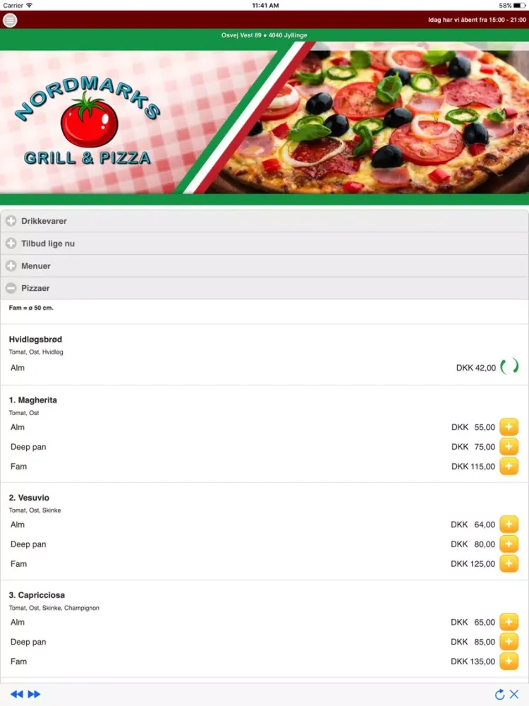 Tangkapan skrin Nordmarks Pizza iPad 