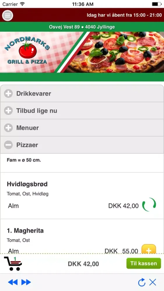 Tangkapan skrin Nordmarks Pizza
