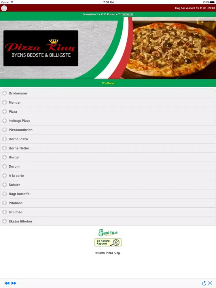 ภาพหน้าจอของ Pizza King Korsør iPad 