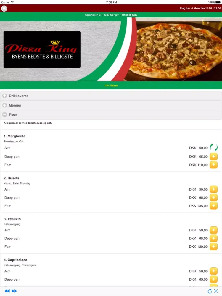 ภาพหน้าจอของ Pizza King Korsør iPad 