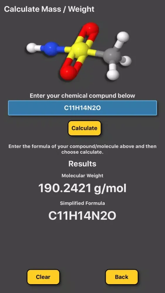 Molecular Mass Weight Calc Screenshots