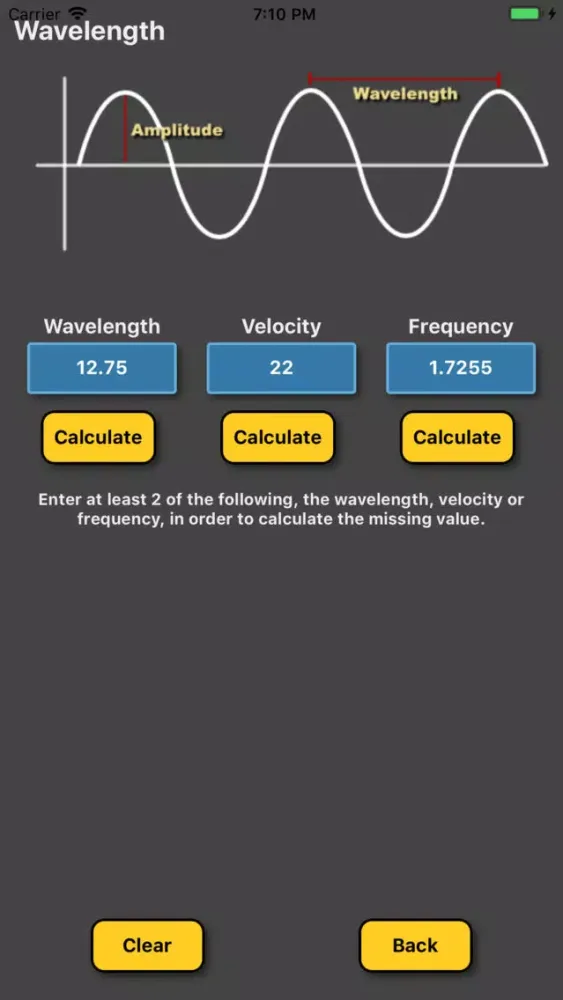 Captures d'écran de Wavelength calculator / solver