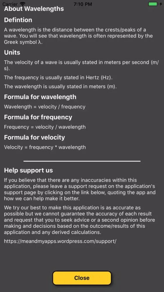 Captures d'écran de Wavelength calculator / solver