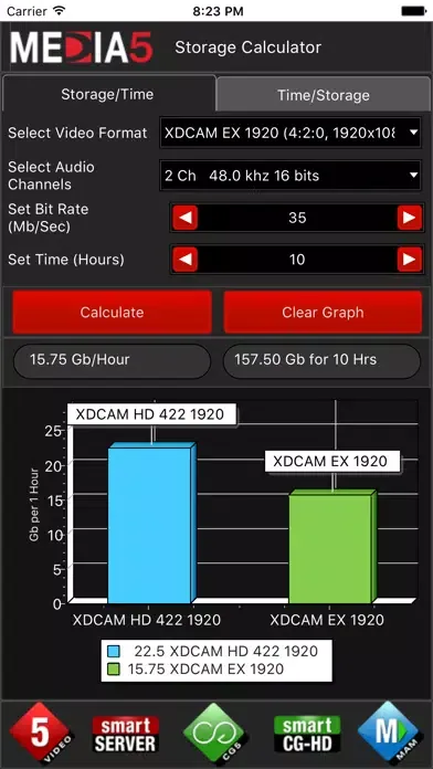 Tangkapan skrin Media 5 Storage Calculator