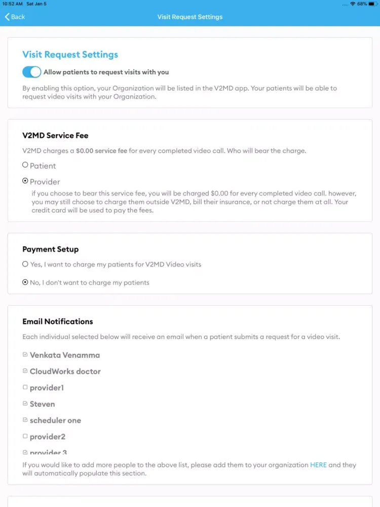 V2MD Provider iPad  Screenshots