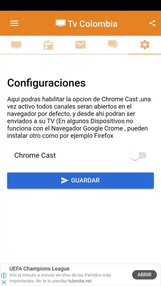 Tangkapan layar Tv Colombia
