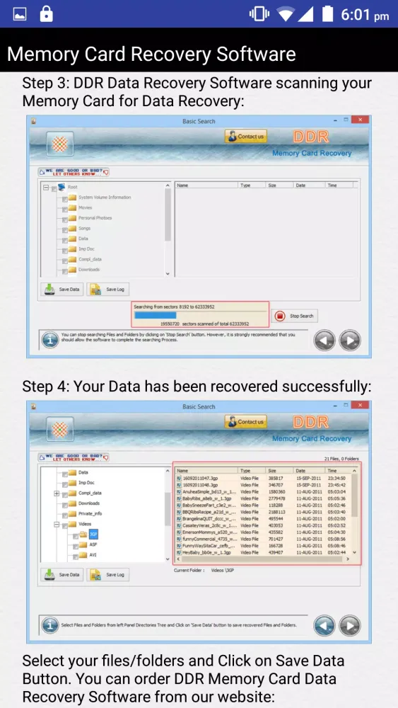 Memory Card Recovery Software Screenshots