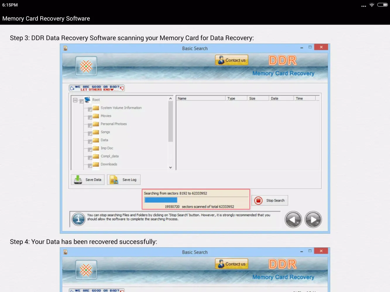 Memory Card Recovery Software Screenshots