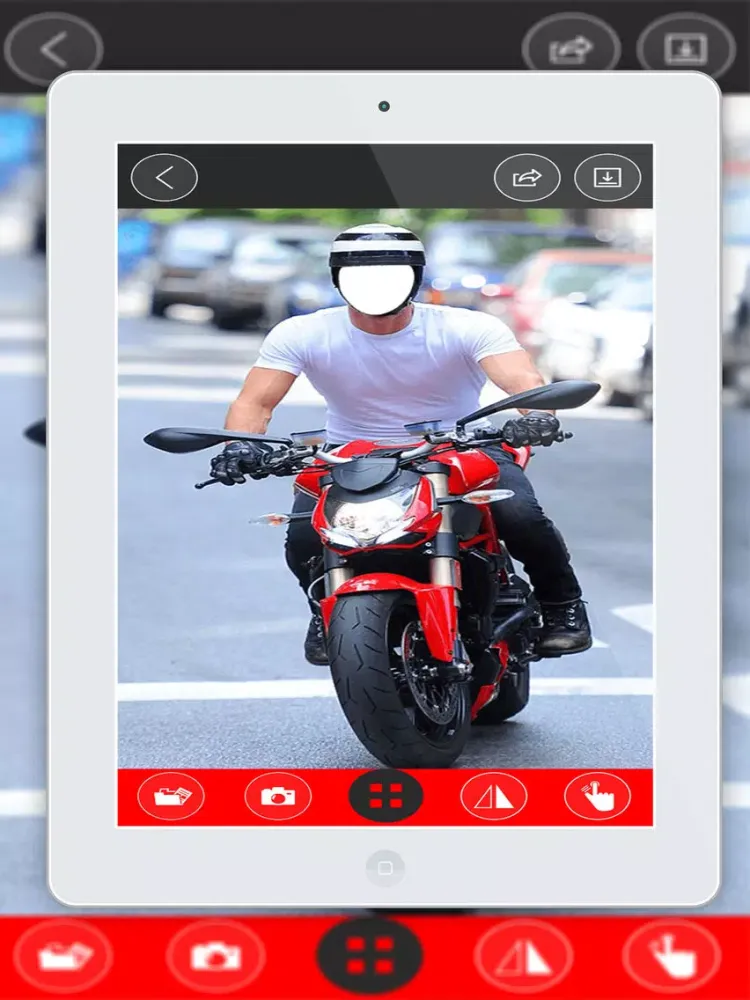 Men's Motorcycle Suit- New Photo Montage With Own Photo Or Camera iPad 應用截圖