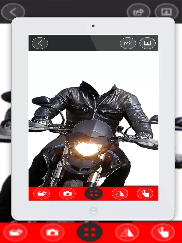 Men's Motorcycle Suit- New Photo Montage With Own Photo Or Camera iPad 應用截圖