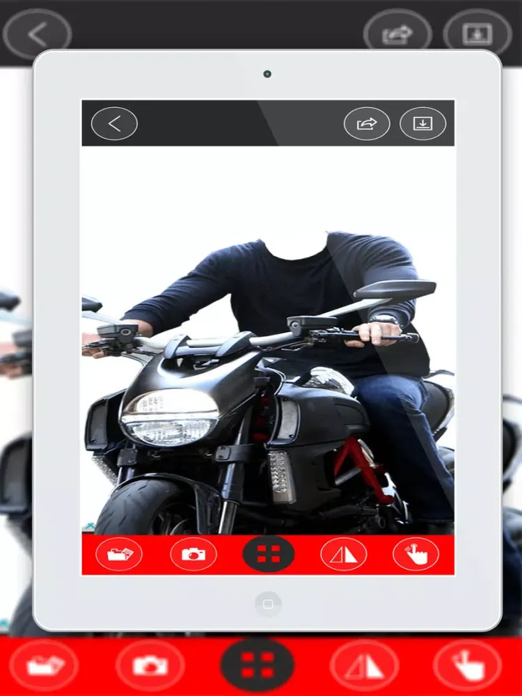 Men's Motorcycle Suit- New Photo Montage With Own Photo Or Camera iPad 應用截圖