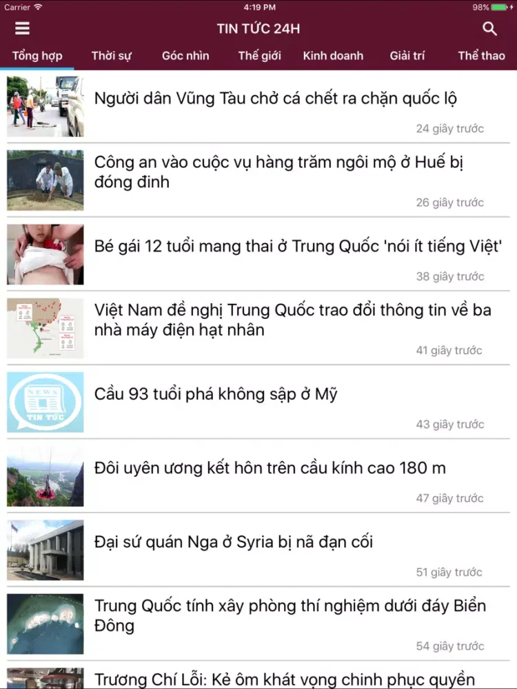 Tangkapan layar Tin Tức 24h - Đọc báo online, tin mới tổng hợp iPad 