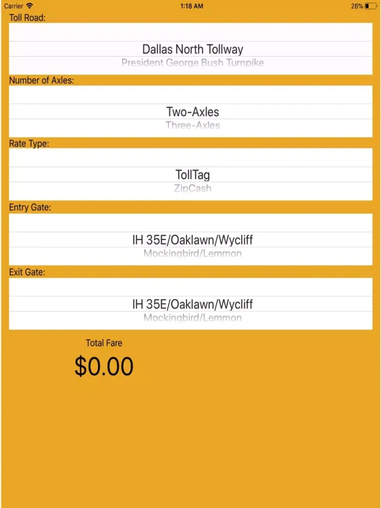 صور DFW Quick Toll Calculator iPad 
