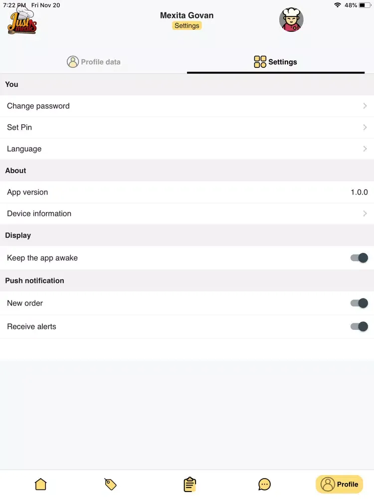 Скриншоты JustMeals Merchant iPad 