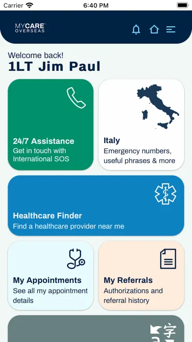 Zrzuty ekranu MyCare Overseas™