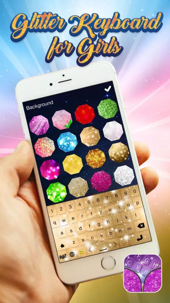 Capturas de tela do Glitter Keyboard for Girls – Colorful Background Theme.s with Pink Glowing Key.s and Cute EmojiS