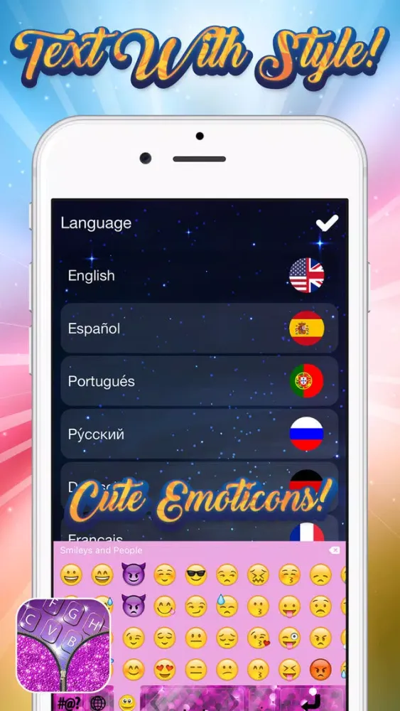 Capturas de tela do Glitter Keyboard for Girls – Colorful Background Theme.s with Pink Glowing Key.s and Cute EmojiS