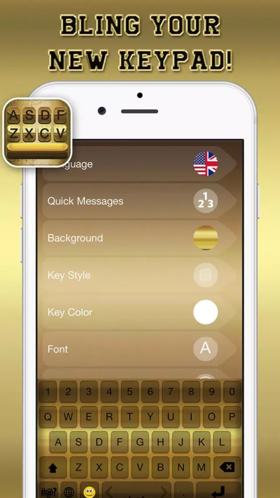 Gold Keyboard Themes – Color Text Fonts and Message Backgrounds with Glow.ing EmojiS Screenshots