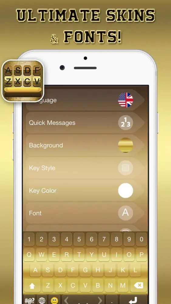 Gold Keyboard Themes – Color Text Fonts and Message Backgrounds with Glow.ing EmojiS Screenshots