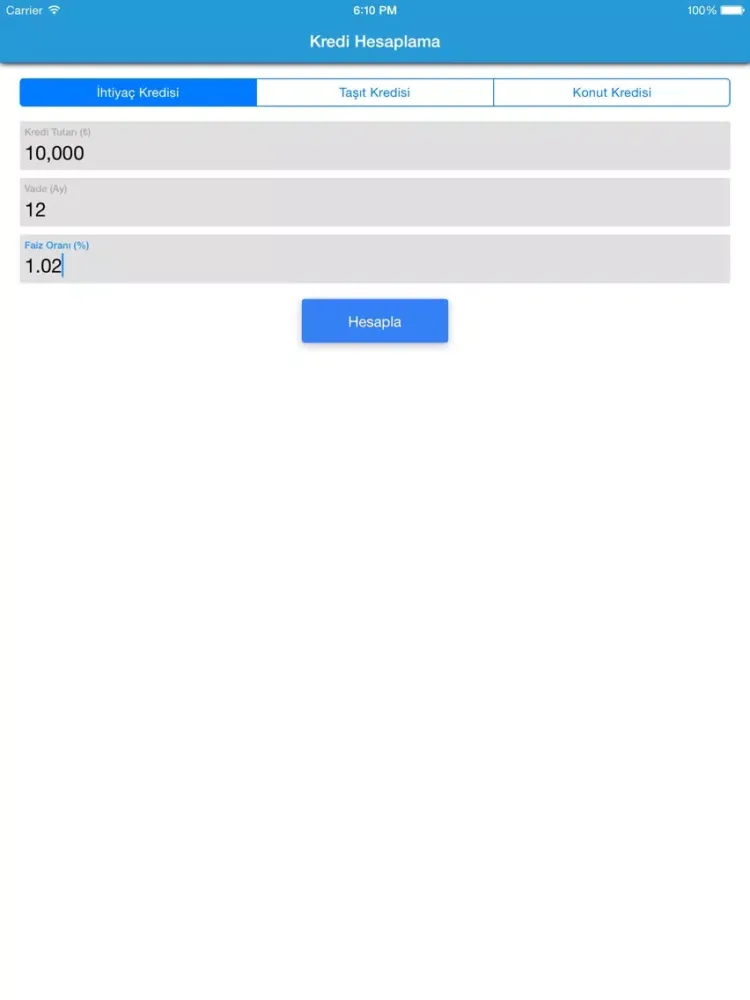 Zrzuty ekranu Kredi Hesaplama iPad 