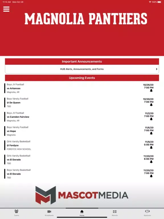 Tangkapan skrin Magnolia Panthers Athletics iPad 