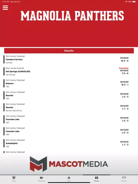 Tangkapan skrin Magnolia Panthers Athletics iPad 