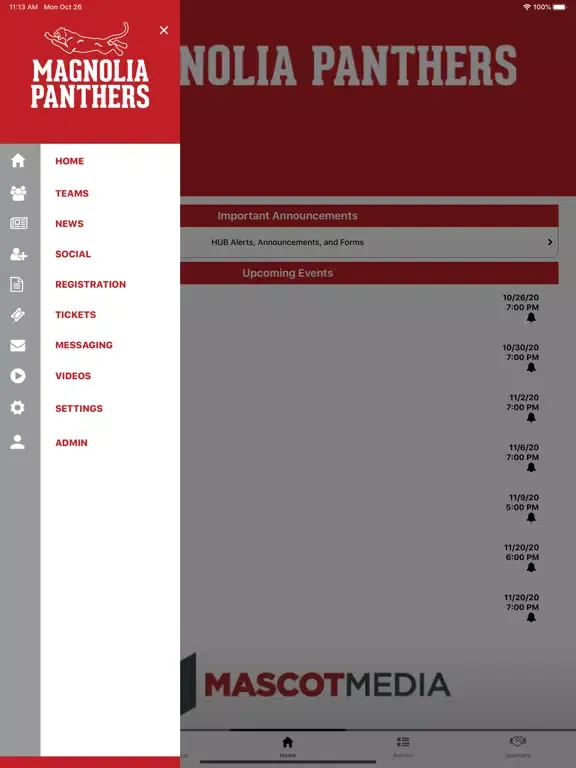 Tangkapan skrin Magnolia Panthers Athletics iPad 