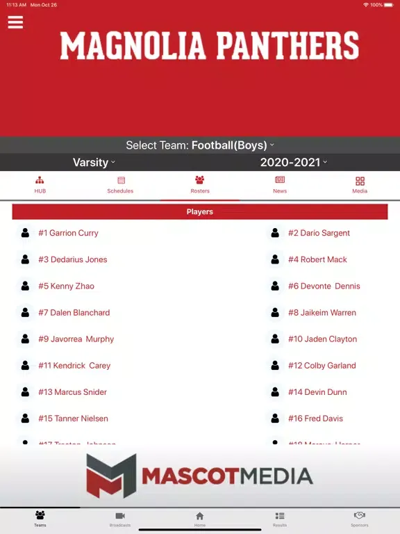 Tangkapan skrin Magnolia Panthers Athletics iPad 