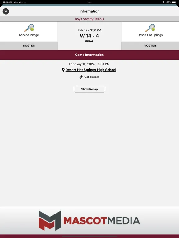 Capturas de tela do Rancho Mirage Athletics iPad 