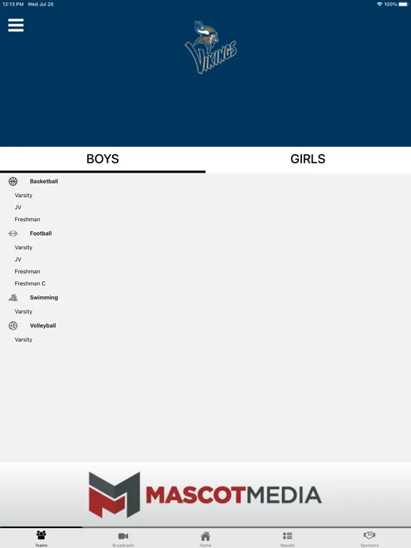 Ảnh chụp màn hình của Spartanburg Vikings Athletics iPad 