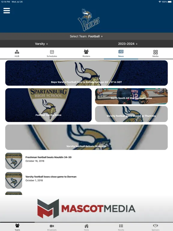 Ảnh chụp màn hình của Spartanburg Vikings Athletics iPad 