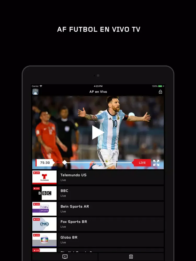 Tangkapan layar Argentina TV Live AF iPad 