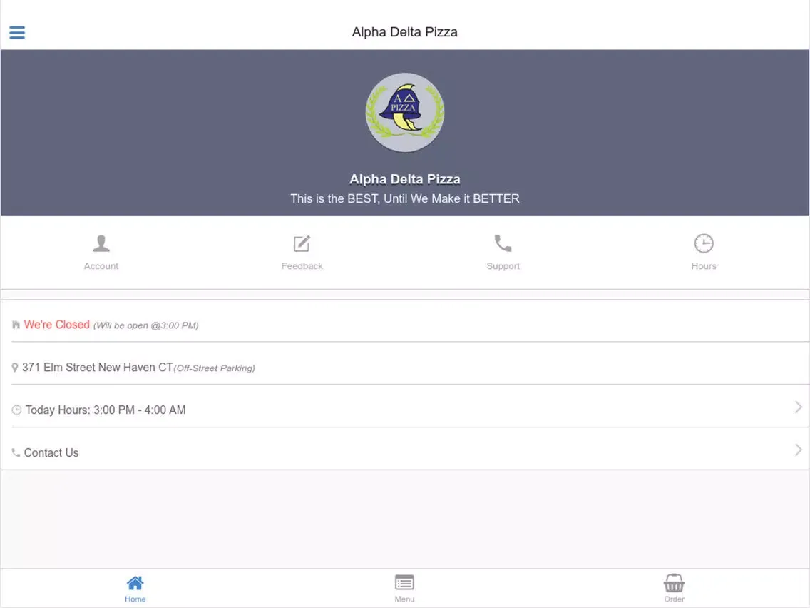 Ảnh chụp màn hình của Alpha Delta Pizza New Haven CT iPad 