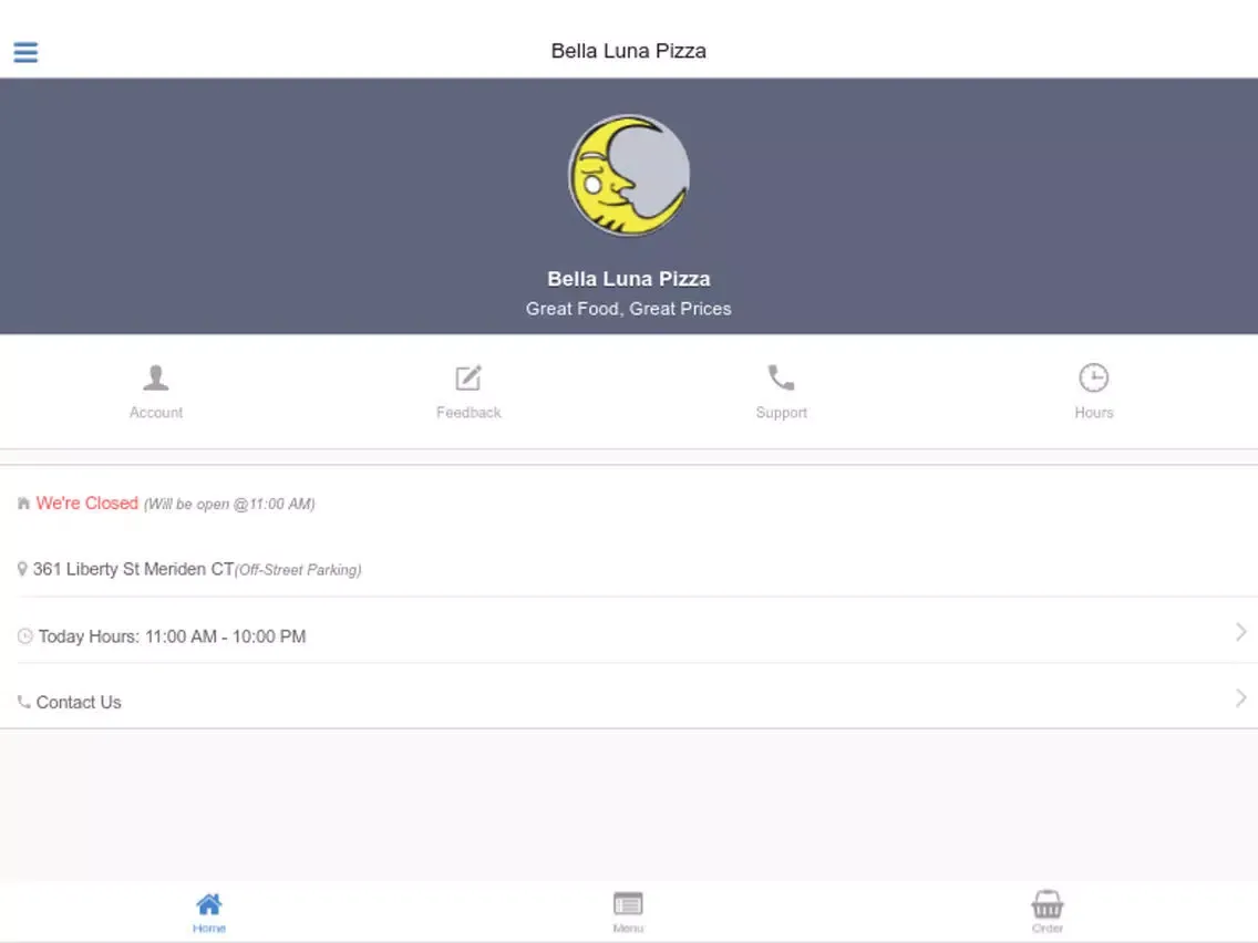 Bella Luna Pizza iPad  स्क्रीनशॉट