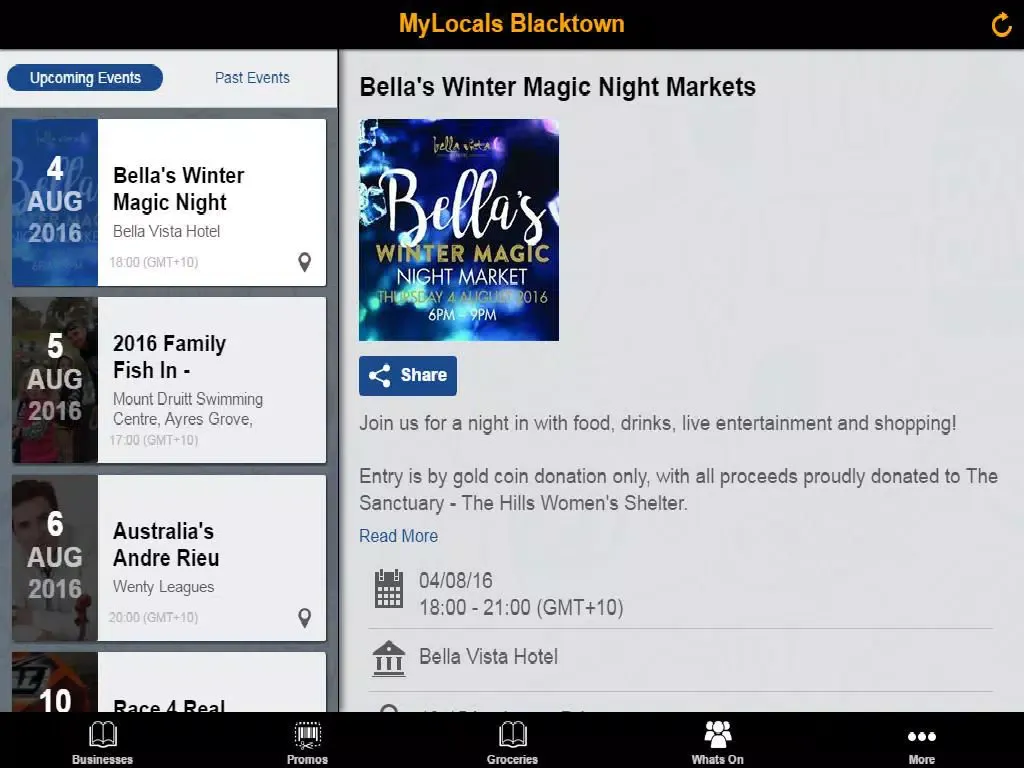 Tangkapan skrin myLocals Blacktown iPad 