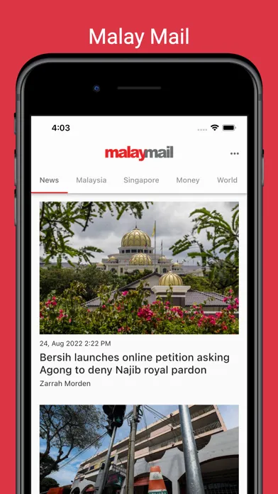 Capturas de tela do Malay Mail