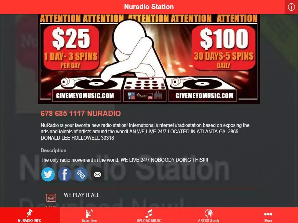 Ảnh chụp màn hình của Nuradio Station iPad 