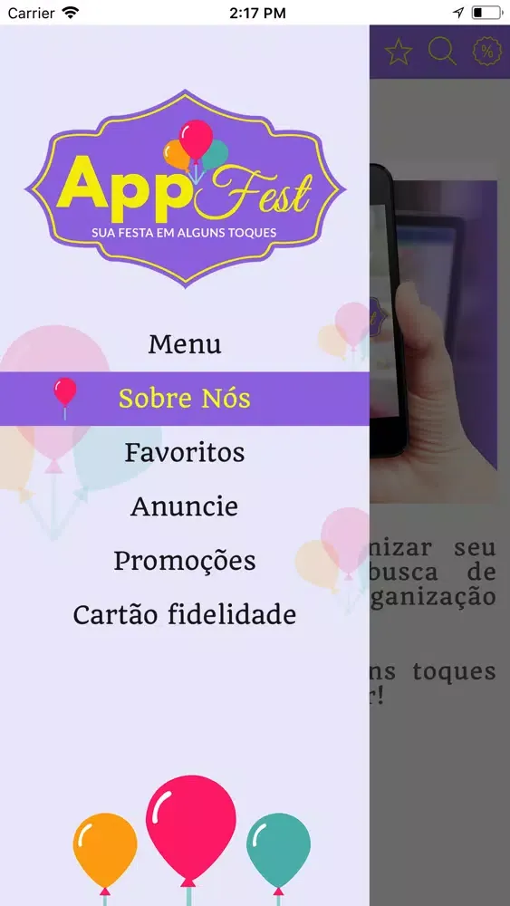 Capturas de tela do App Fest