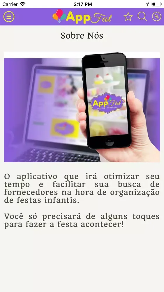 Capturas de tela do App Fest