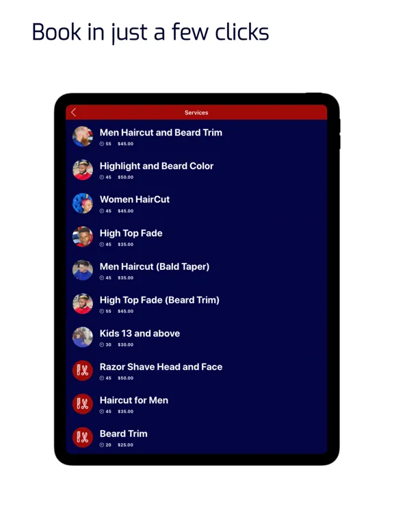 Tangkapan layar Destiny Barbershop iPad 