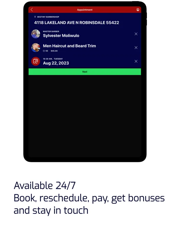 Tangkapan layar Destiny Barbershop iPad 