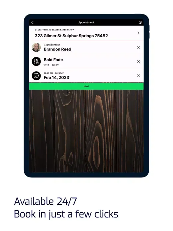 Leather and Blades Barber Shop iPad  स्क्रीनशॉट