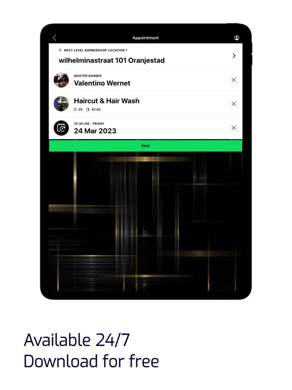Ảnh chụp màn hình của Next Level Barbershop Aruba iPad 
